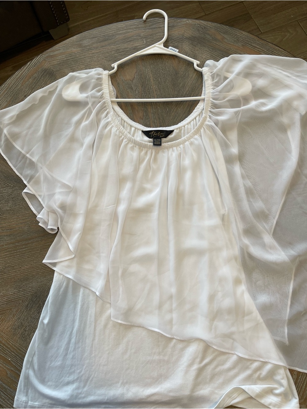 Thalia Sodi White Sheer Flutter Sleeve Blouse